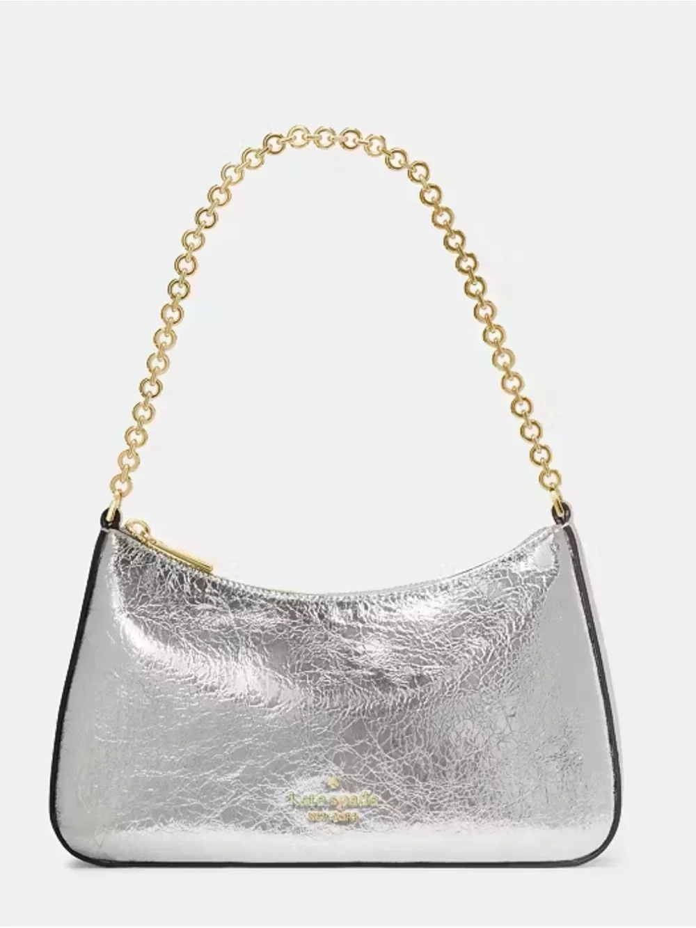 kate spade Silver Metallic Shoulder Bag with Gold Chain Strap